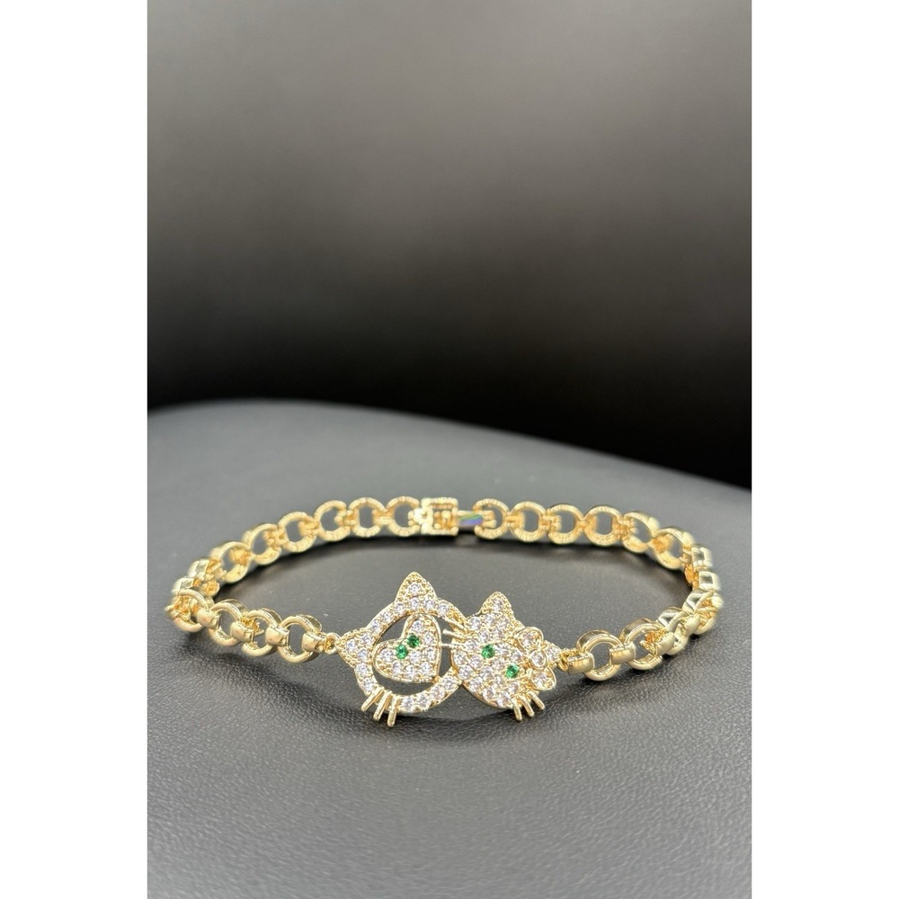 Hello Kitty Bracelet - Gold Plated BEAUTIFUL CUBIC ZIRCONIA RHINESTONES- NEW